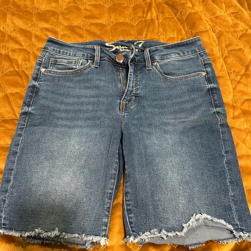 Seven7 Blue Jean Shorts with Frayed Hem